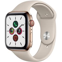 Apple Watch (Series 4) September 2018 44 - Stainless steel Gold - Sport loop Grey sand