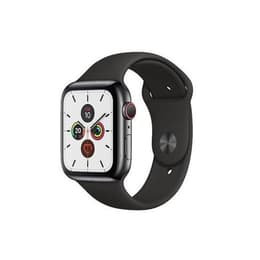 Apple Watch (Series 5) GPS + Cellular 44 - Stainless steel Silver - Sport band Black