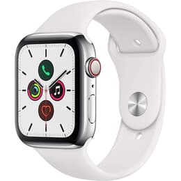 Apple Watch (Series 5) GPS 44 - Stainless steel Silver - Sport band White