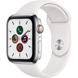 Apple Watch (Series 5) September 2019 44 - Stainless steel Silver - Sport loop White