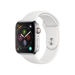 Apple Watch (Series 4) GPS + Cellular 44 - Stainless steel Silver - Sport band White