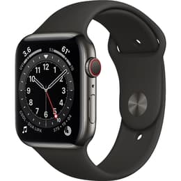 Apple Watch (Series 6) GPS + Cellular 44 - Stainless steel Space Gray - Sport band Black