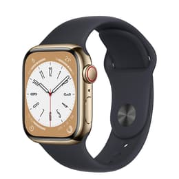 Apple Watch Series 7 (2021) GPS + Cellular 45 mm - Stainless steel Gold - Sport band Black