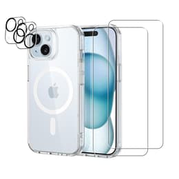 Case iPhone 15 and 2 protective screens - TPU - Transparent