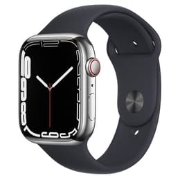 Apple Watch (Series 7) 2021 GPS + Cellular 45 - Stainless steel Silver - Sport band Black