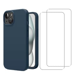 Case iPhone 15 and 2 protective screens - Silicone - Blue
