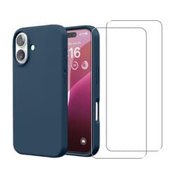 Case iPhone 16 and 2 protective screens - Silicone - Blue