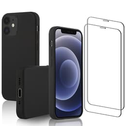 Case iPhone 12 mini and 2 protective screens - Silicone - Black