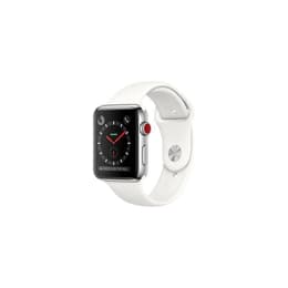 Apple Watch (Series 3) 2017 GPS + Cellular 38 - Stainless steel Silver - Sport band White