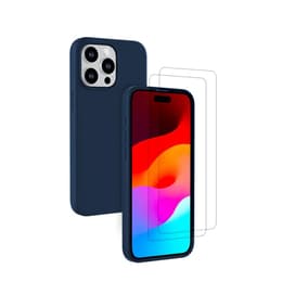 Case iPhone 15 Pro and 2 protective screens - Silicone - Navy Blue