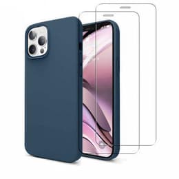 Case iPhone 12/iPhone 12 Pro and 2 protective screens - Silicone - Navy blue