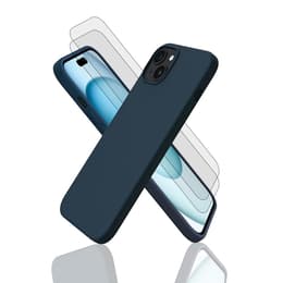 Case iPhone 15+ and 2 protective screens - Silicone - Blue
