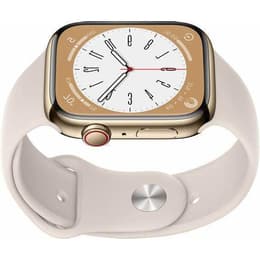 Apple Watch Series 8 (2022) GPS + Cellular 45 mm - Stainless steel Gold - Sport band White