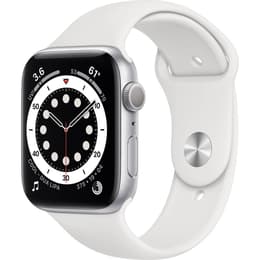 Apple Watch (Series 6) 2020 GPS 44 - Stainless steel Silver - Sport band White