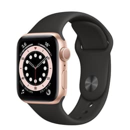 Apple Watch (Series 6) 2020 GPS + Cellular 44 - Stainless steel Gold - Sport band Black