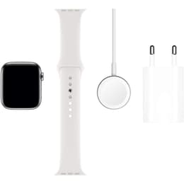 Apple Watch Series 5 (2019) GPS + Cellular 44 mm - Stainless steel Silver - Sport band White