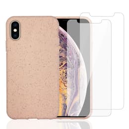 Case iPhone X/XS and 2 protective screens - Natural material - Pink