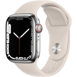 Apple Watch (Series 7) 2021 GPS 41 - Stainless steel Silver - Sport band White