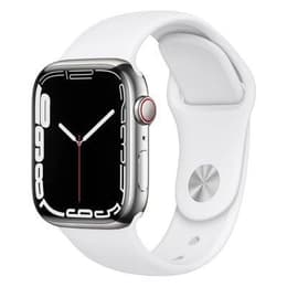 Apple Watch Series 7 (2021) GPS + Cellular 41 mm - Stainless steel Silver - Sport band White