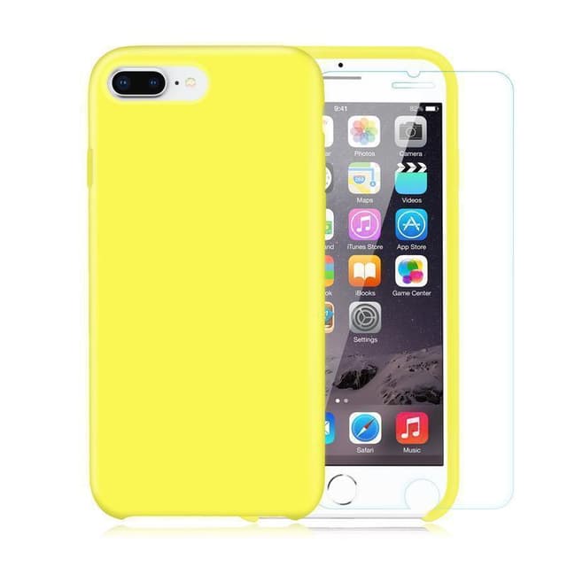 Case and 2 protective screens iPhone 7 Plus/8 Plus - Silicone - Yellow