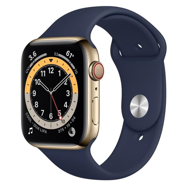 Apple Watch (Series 6) GPS + Cellular 44 - Stainless steel Gold - Sport loop Blue