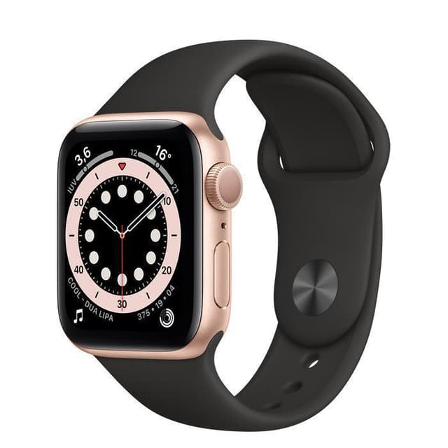 Apple Watch (Series 6) GPS + Cellular 40 - Stainless steel Gold - Sport band Black