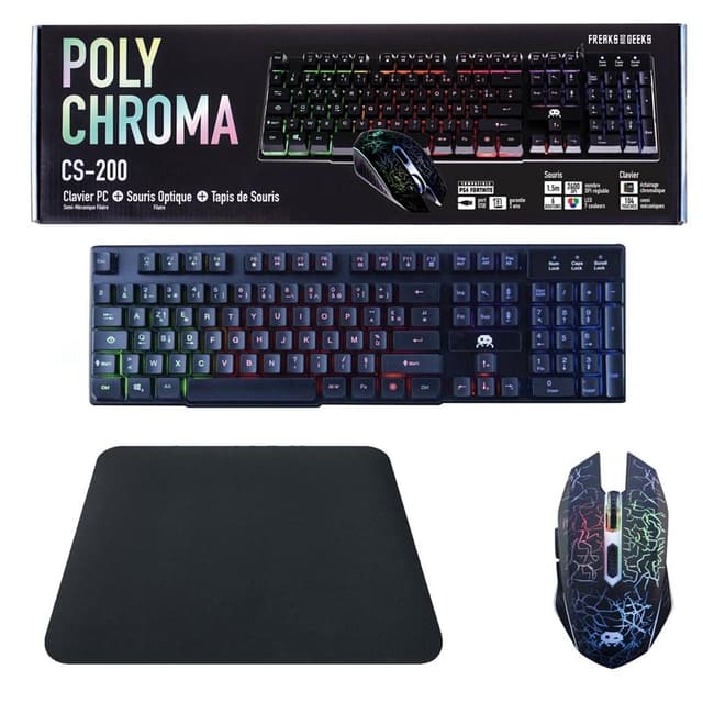 Freaks And Geeks Keyboard Backlit Keyboard Pack clavier, souris et tapis Polychroma - Semi mécanique et souris 2400 Dpi